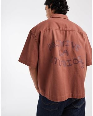 ASOS Boxy Oversized Half Sleeve Twill Shirt With Back Print - Red
