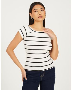 Brave Soul Striped Scoop Neck Short Sleeve Top - White
