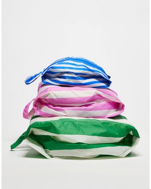 BAGGU 3 Pack Stripe Zip Pouch Set - Green