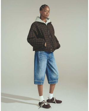Bershka Denim Jort Bermuda Shorts With Seam Detail - Blue