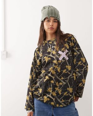 Collusion Camo Printed Airtex Long Sleeve Top - Multicolor