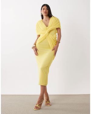 ASOS Twist Plunge Cape Maxi Dress - Yellow