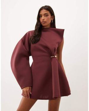 ASOS Mini Dress Strutturato Con Dettagli Metallici Dorati Monospalla - Rosso