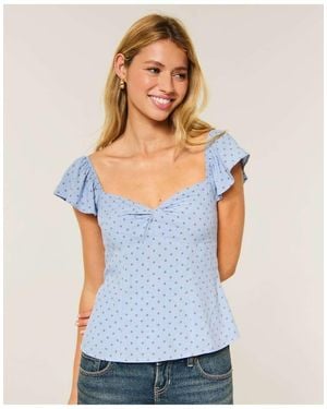 Hollister Flutter Sleeve Twist-Front Top - Blue