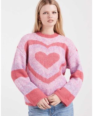 Pieces Maglione Oversize Con Stampa Di Cuori - Rosa
