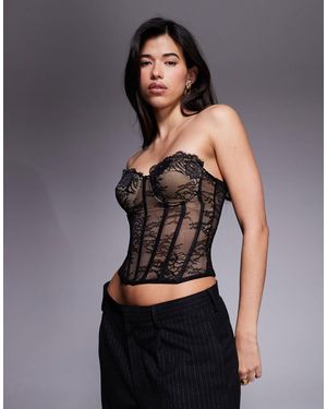 River Island Lace Corset Seam Detail Top - Black