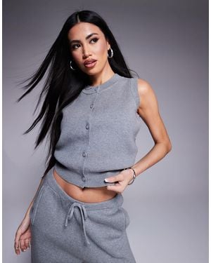 The Couture Club Co-ord Knit Button Up Waistcoat Style Top - Grey