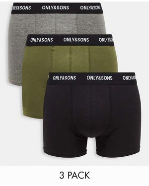 Only & Sons Pack De 3 Calzoncillos De Varios Colores Con Cinturillas Negras De -Verde