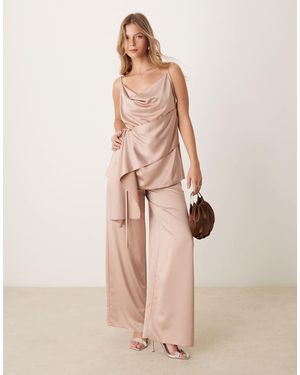ASOS Wide Leg Satin Trousers Co-ord - Natural