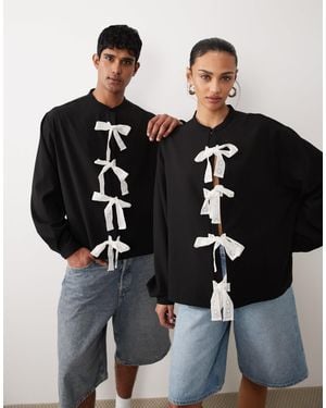 Sister Jane Unisex Bow Detail Long Sleeve Shirt - Black