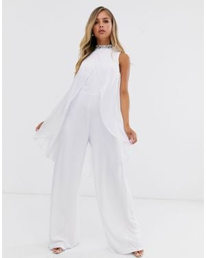 Lipsy Embellished Cape Jumpsuit - White