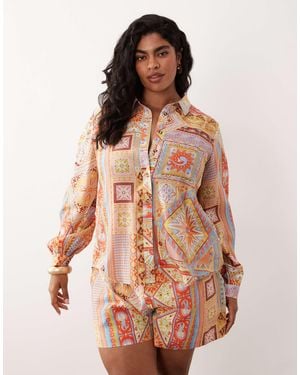 Never Fully Dressed Satin Long Sleeve Button Down Shirt - Multicolor