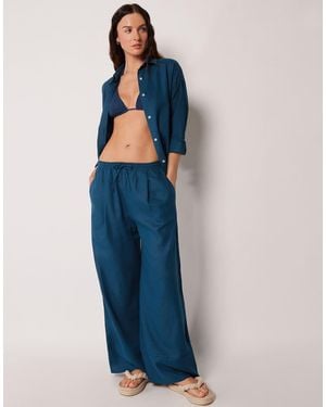 Calzedonia Linen And Viscose Palazzo Trousers - Blue