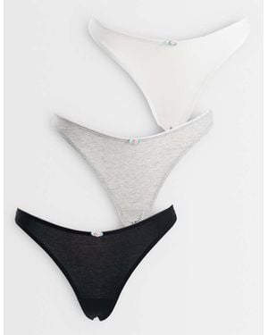 Cotton On Pack De 3 Tangas De Color Negro, Gris Y Blanco Con Detalle De Flor
