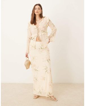 Pretty Lavish Textured Chiffon Maxi Skirt Co-ord - Natural