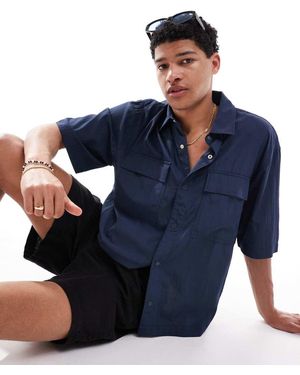 Pull&Bear Camicia A Maniche Corte Con Tasche - Blu
