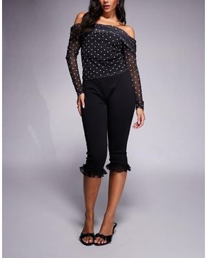 ASOS Pantalones Capri Negros De Punto Roma Con Detalle De Volante De Malla De