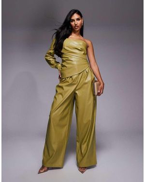 ASOS Pu Wide Leg Pleated Trousers - Green