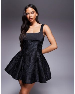 Murci Satin Jacquard Square Neck Bow Tie Back Mini Dress - Blue