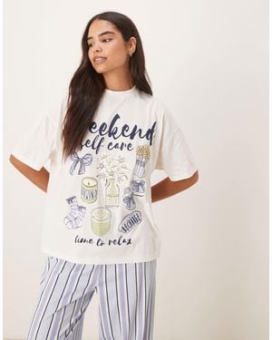 ASOS Oversized Tee & Wide Leg Trouser Pyjama Set - White