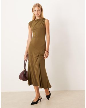 ASOS Dropped V Waist Midi Dress - Natural
