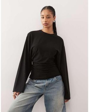 Weekday Cinched Waist Long Sleeve T-shirt - Black