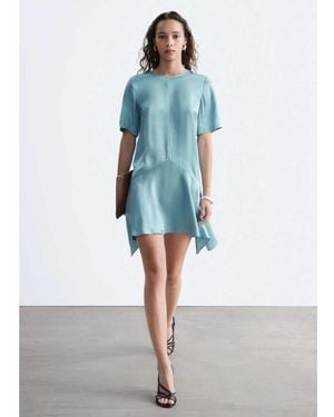 & Other Stories Drop Waist Satin Mini Dress With Hanky Hem - Blue