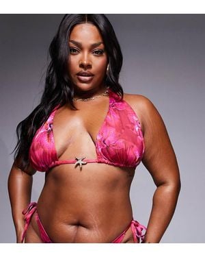 ASOS Asos Design Curve Rio Floral Print Triangle Bikini Top - Red
