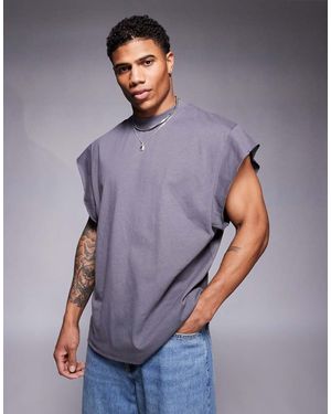 ASOS Top Senza Maniche Color Antracite Con Bordi Grezzi - Grigio
