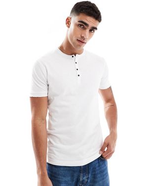 Superdry – slub – kurzärmliges grandad-oberteil aus jersey - Weiß