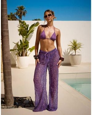 South Beach X Sasha Corte-t Sequin Crochet Trousers - Purple