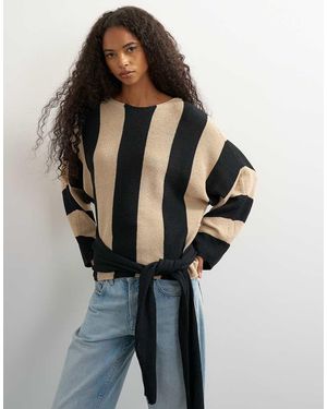 TOPSHOP Jersey De Manga Larga Con Nudo Delantero Y Rayas Monocromáticas-Negro - Azul