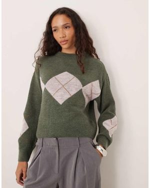 Vila Maglione Verde Scuro A Quadri Di Tonalità Pastello - Multicolore
