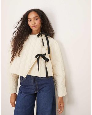 Ghospell Chaqueta Corta Guateada Con Detalle De Lazada De -Blanco - Azul