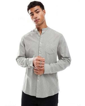 Threadbare Long Sleeve Collarless Shirt - Grey