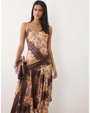 Miss Selfridge Satin Beaded Midi Dress - Brown