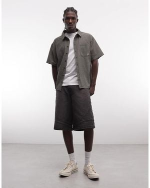 Liquor N Poker Denim Seam Detail Jorts - Grey