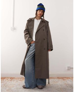 Weekday Gabardina Marrón Topo Oscuro Extragrande De -Gris - Neutro