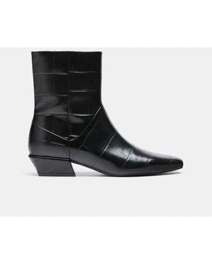 Stradivarius Croc-effect Heeled Ankle Boots - Black