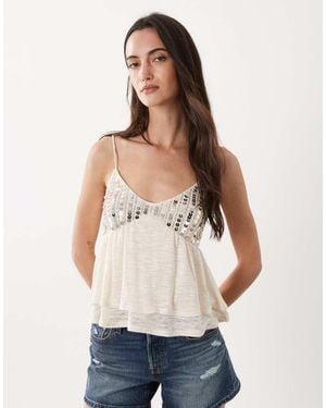 Miss Selfridge Festival Sequin Detail Babydoll Cami Top - White