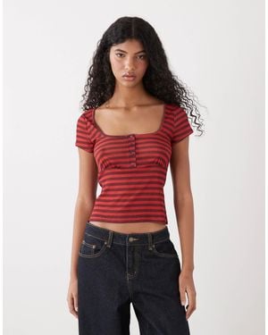 Collusion Babydoll Henley Top - Red