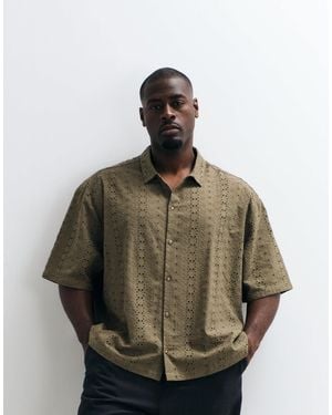 ASOS Boxy Oversized Broderie Shirt - Green