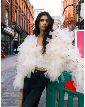 TOPSHOP Knitted Organza Extreme Texture Cardi - White