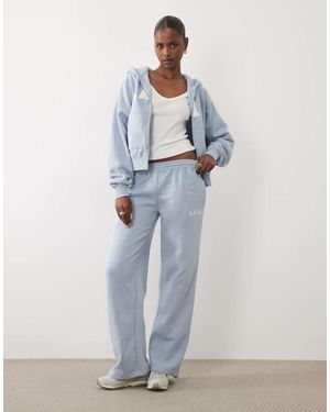 Kaiia Cotton Rich Embroidered Logo Wide Leg Joggers - Blue