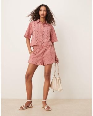 ASOS Geo Broderie Relaxed Shorts Co-ord - Pink