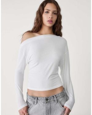 Stradivarius Asymmetrical Neckline Top - Grey