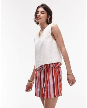 TOPSHOP High Rise Drawstring Linen Mix Shorts - White