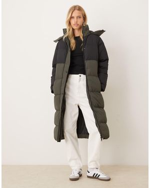 Brave Soul Colourblock Maxi Hooded Puffer Jacket - Green