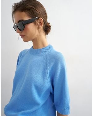 TOPSHOP Knitted Half Sleeve T-shirt - Blue