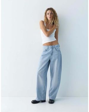 Pull&Bear Low-Rise Barrel Jeans - Blue